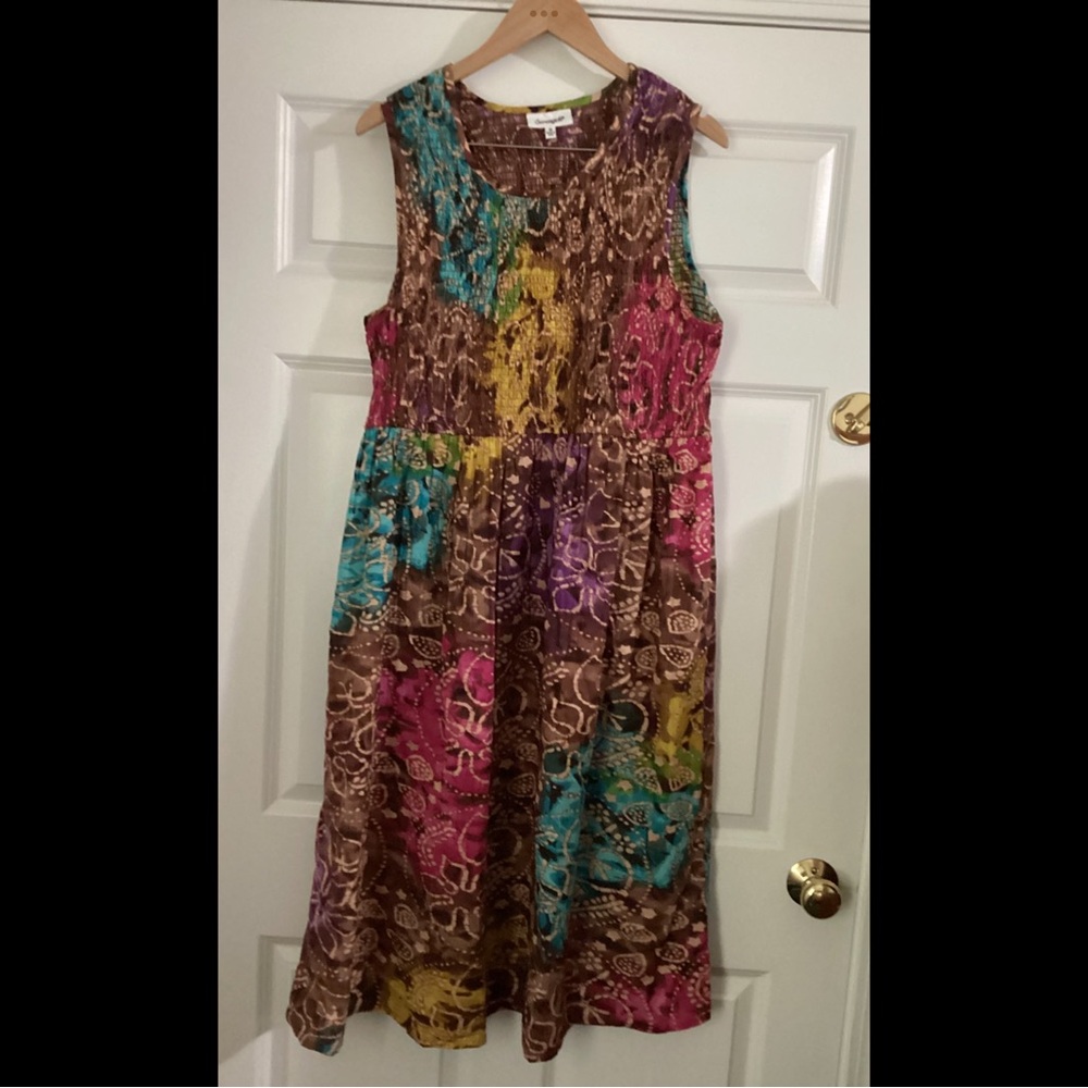XL M Earthy Cotton Voile Elastic Top Sun Dress Broomstick Sleeveless Shift